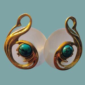 Vintage Inna Cytrine Frosted Lucite Earrings with Turquoise Stone